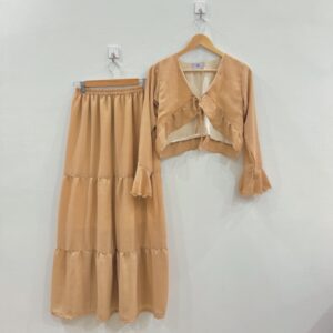 Beige Basic Skirt with Tie Up Top
