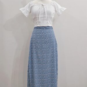 Dusty blue skirt x white fairy top